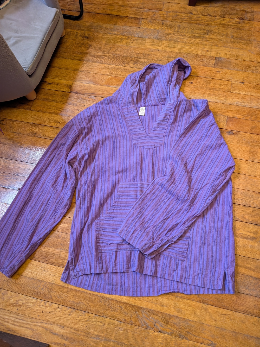 Purple Soul Flower striped hoodie with vertical stripes in shades of purple